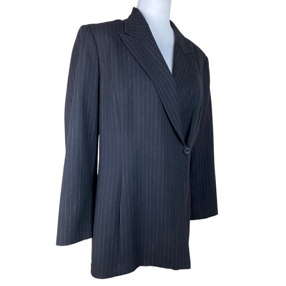 Doncaster Black Pinstripe Double-Breasted One-Button Blazer Jacket Womens Sz 10 - Picture 3 of 7